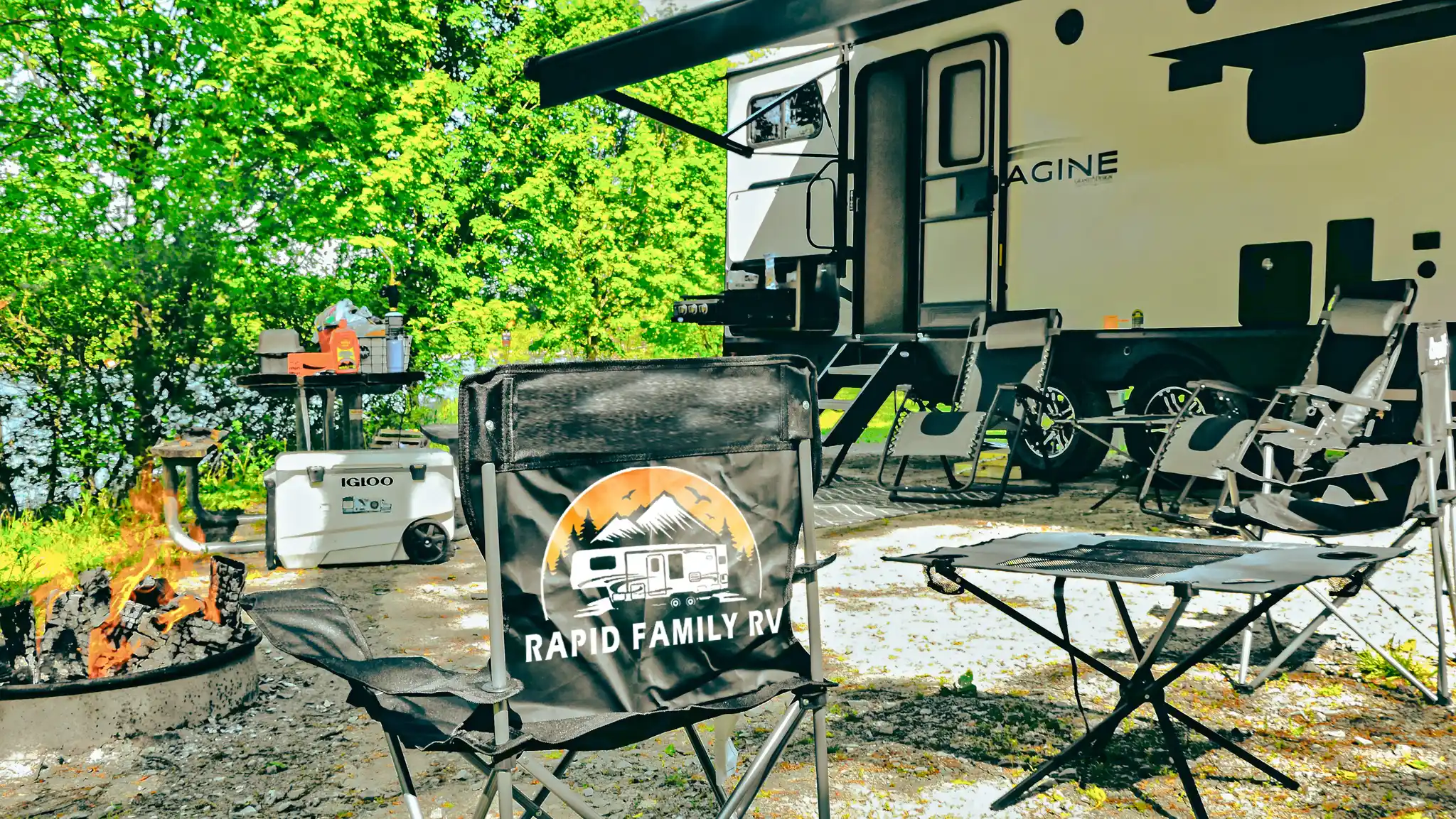 A pre setup campsite done by Rapid Family RV featuring several included amenities